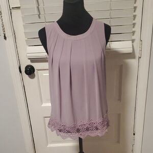 Lost April Lilac Sleeveless Blouse with Lace Trim